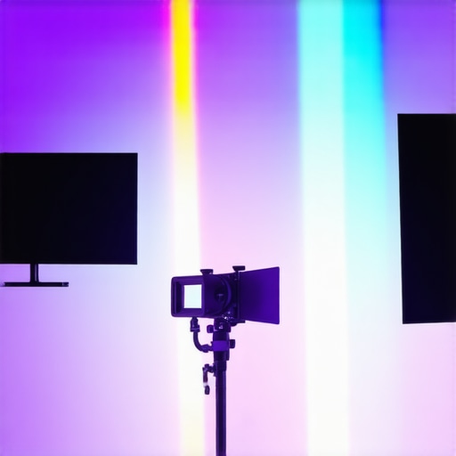 Studio scene with RGB tube lights and LED panels demonstrating layered lighting effects