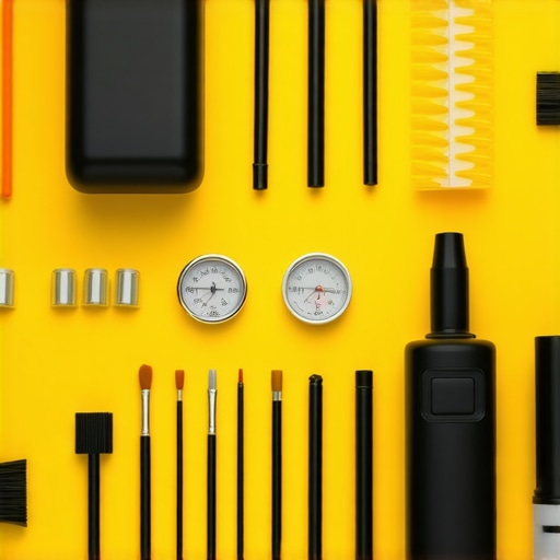 Professional toolkit with calibration and cleaning tools for lighting equipment.