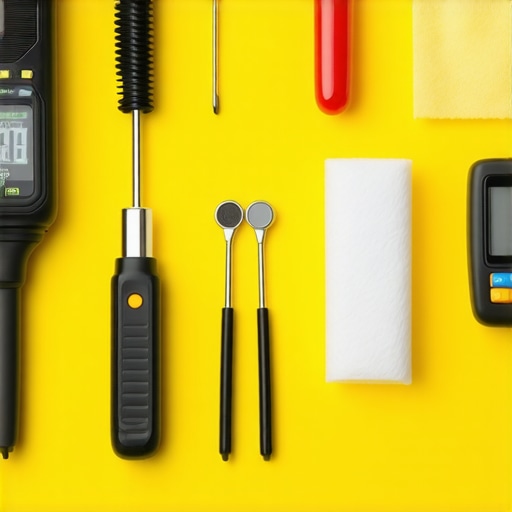 Tools such as microfiber cloths, screwdrivers, and lux meter for maintaining studio lights.