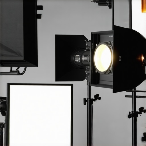 Studio lighting setup with softboxes, LED panels, and RGB tubes for video creation