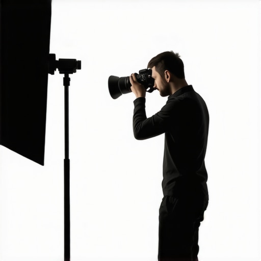A professional creator setting up softbox and RGB lights in a studio