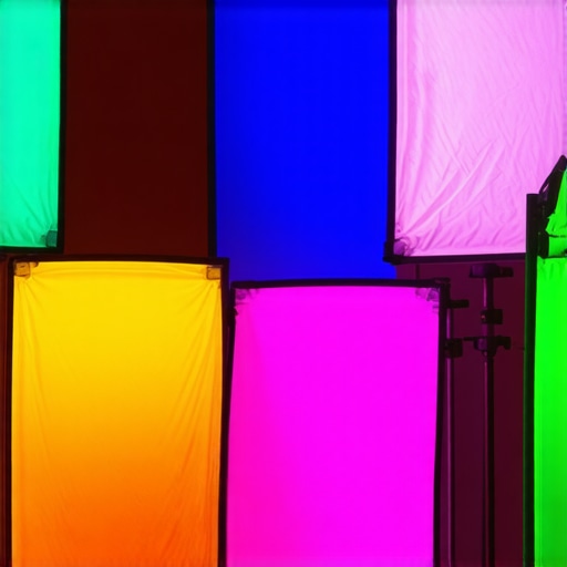 Professional studio lighting equipment with softbox, RGB tubes, and cleaning tools