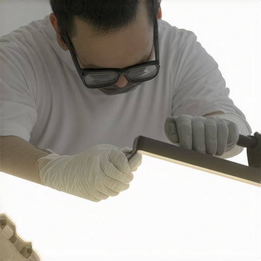 Technician performing maintenance on LED studio lights