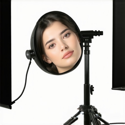 Close-up of a smartphone controlling LED fill light with tint controls in a studio setting