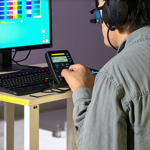 Technician using tools to calibrate studio lighting equipment