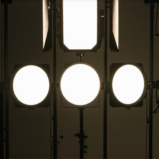 Technician cleaning and calibrating LED studio lights with professional tools