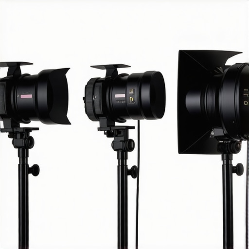 An expert setup of various film lights demonstrating nuanced control, including fill lights, RGB tube lights, LED panels, key lights, and softboxes in a studio environment