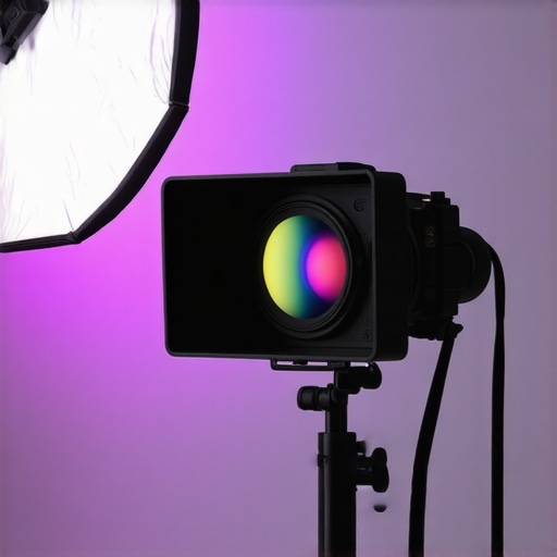 A technician calibrating studio lights with a light meter and diffusion filters.